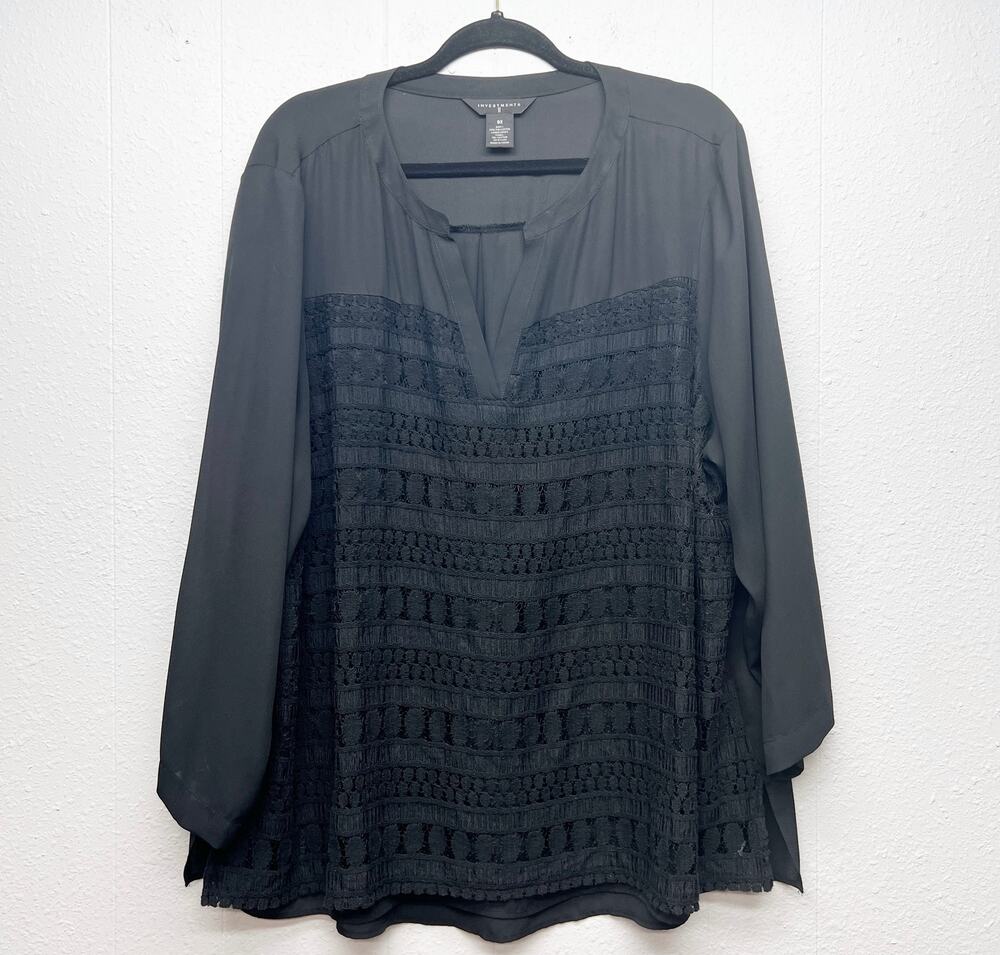 Investments Long Sleeve Lace Black Top Women 3X Career Office Work Formal Dressy
